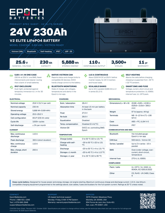Epoch Batteries 24V 230Ah V2 Elite Series Image 7