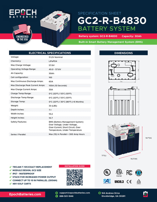 Epoch Batteries 48V 30Ah GC2 Golf Cart Battery Image 5