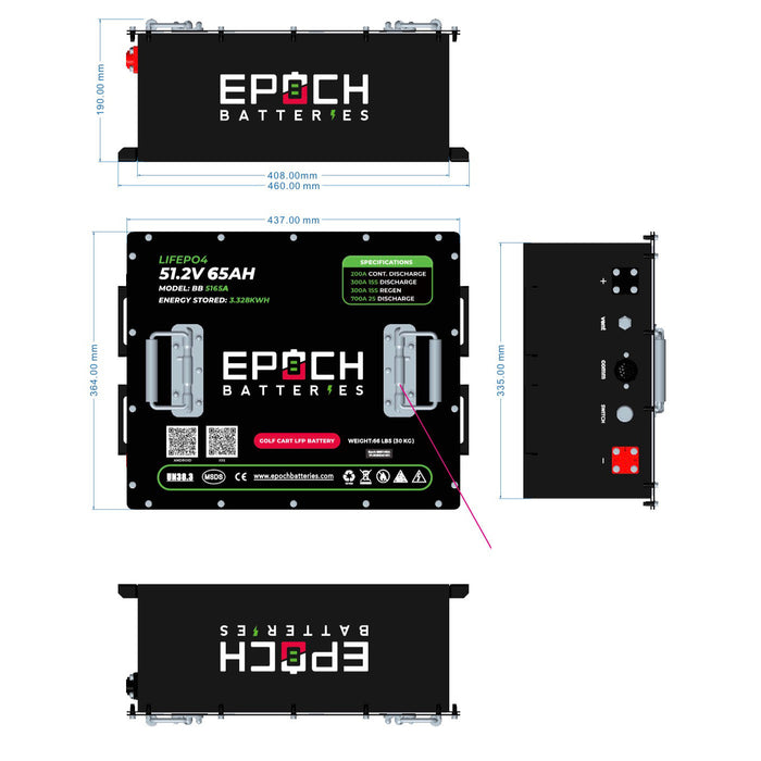 Epoch Batteries 48V 65Ah Golf Cart Battery Complete Kit Image 4
