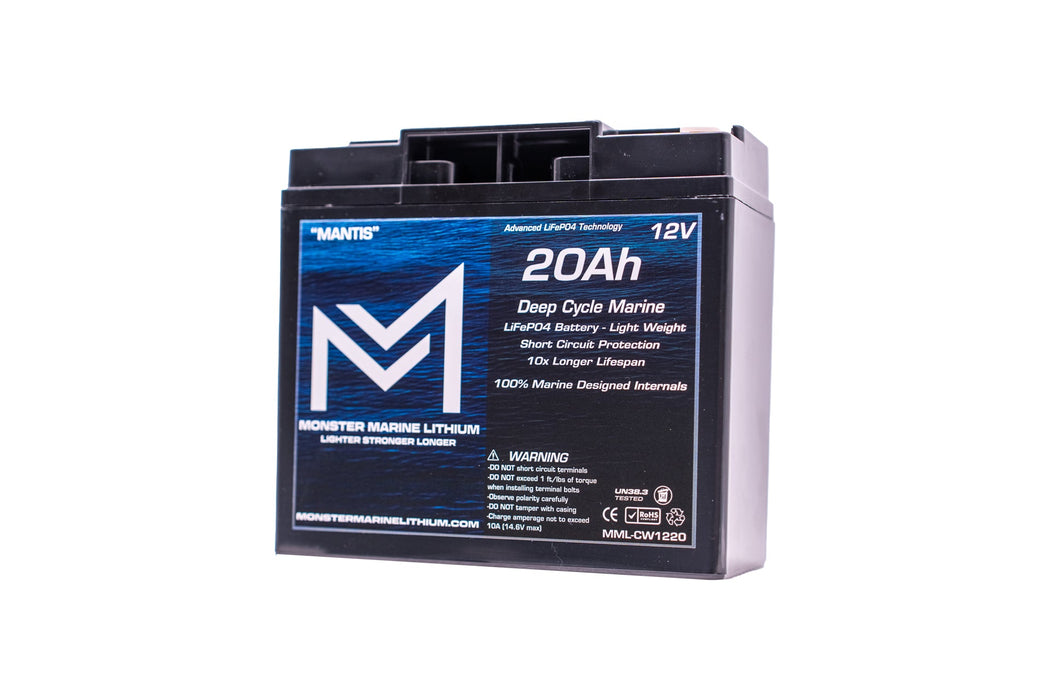 Monster Marine Lithium 12V 20Ah Mantis MML-1220 Side View