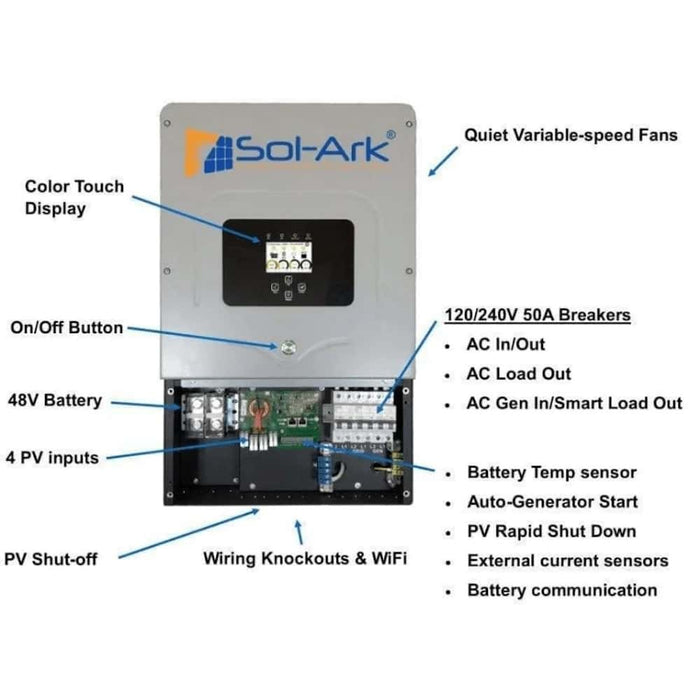 Sol-Ark 12K 120/240/208V 48V [All-In-One] Pre-Wired Hybrid Solar Inverter Sol-Ark-12K-2P-N Features