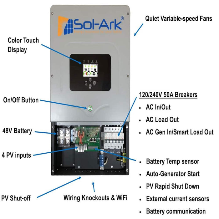 Sol-Ark 8K 120/240/208V 48V All-In-One Hybrid Split Phase Inverter 8K-2P-N (UL: Sol-Ark-8K-48-ST) Features